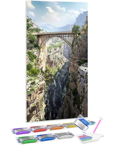 Jumpdot 5D Diamond Painting Bilder DIY Full Groß Tal und Eisenbrücke Haus Dekoration Diamant Kunst Kit 70x40 cm von Jumpdot