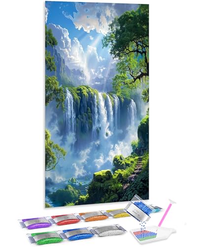 Jumpdot 5D Diamond Painting Bilder DIY Full Groß majestätischer Wasserfall Haus Dekoration Diamant Kunst Kit 70x40 cm von Jumpdot