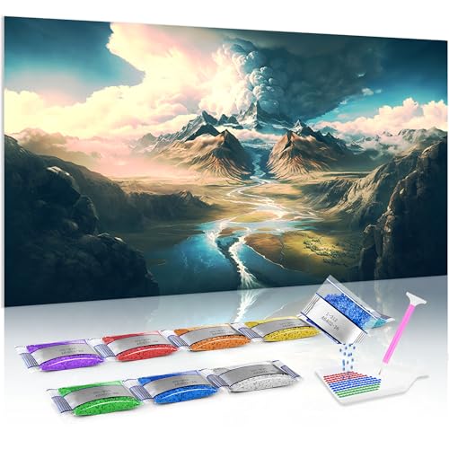 Jumpdot 5D Diamond Painting Bilder DIY Groß Berg- und Flusslandschaft Home Decoration Diamant Kunst Kit 70x40 cm von Jumpdot