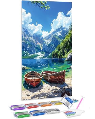 Jumpdot 5D Diamond Painting Bilder DIY Groß Holzboote und See Wanddekoration Diamant Kunst Kit 70x40 cm von Jumpdot