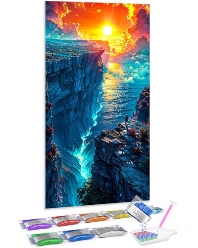 Jumpdot 5D Diamond Painting Bilder DIY Groß Kletterer und Sonnenaufgang Wanddekoration Diamant Kunst Kit 70x40 cm von Jumpdot