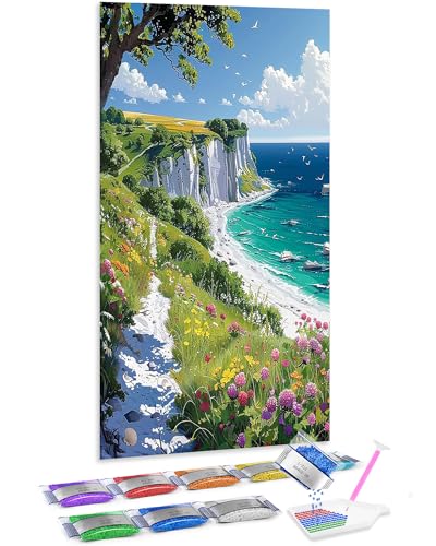 Jumpdot 5D Diamond Painting Bilder DIY Groß Küstenlandschaft Haus Dekoration Diamant Kunst Kit 70x40 cm von Jumpdot