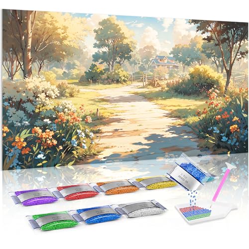 Jumpdot 5D Diamond Painting Bilder DIY Groß Waldweg Wohnzimmer Deko Diamant-Kunst-Kit 70x40 cm von Jumpdot