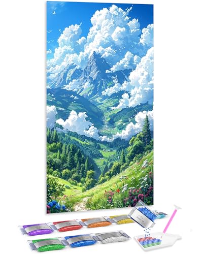 Jumpdot 5D Diamond Painting Bilder DIY Groß Weiße Wolken und Berglandschaft Indie Room Decor Diamant Kunst Kit 70x40 cm von Jumpdot