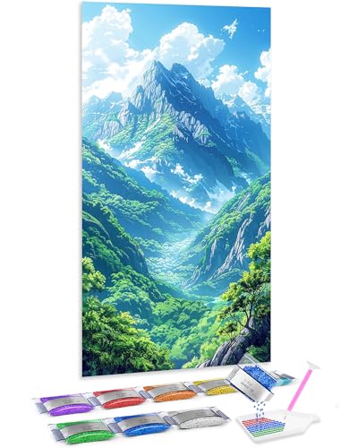 Jumpdot 5D Diamond Painting Bilder DIY Groß grüne Berglandschaft Wohnzimmer Deko Diamant-Kunst-Kit 70x40 cm von Jumpdot