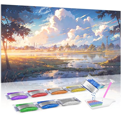 Jumpdot 5D Diamond Painting Bilder DIY Groß ruhiger Teich Wohnzimmer Dekoration Diamant Kunst Kit 70x40 cm von Jumpdot