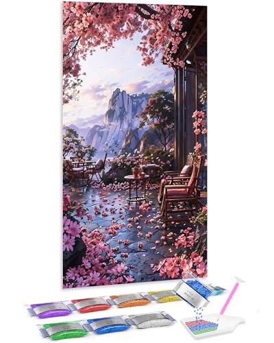 Jumpdot 5D Diamond Painting DIY Full Groß Abgefallene Blumen im Hof Dekoration Wohnung Modern Diamant-Kunst-Kit 70x40 cm von Jumpdot