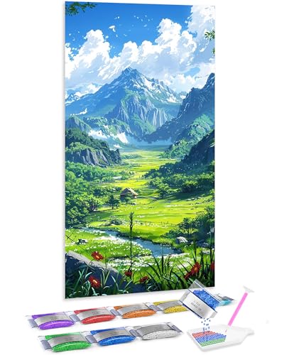 Jumpdot 5D Diamond Painting DIY Full Groß Frühling im Tal Wanddekoration Diamant Kunst Kit 70x40 cm von Jumpdot