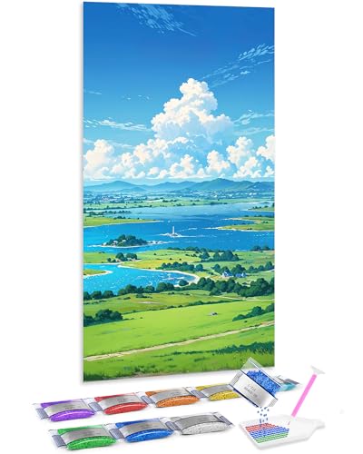 Jumpdot 5D Diamond Painting DIY Full Groß Himmel Graslandlandschaft Wanddekoration Diamant Kunst Kit 70x40 cm von Jumpdot