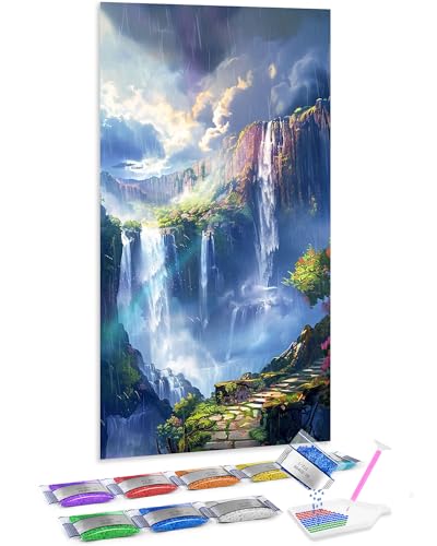 Jumpdot 5D Diamond Painting DIY Full Groß Regenzeit und Wasserfälle Home Décor Diamant Kunst Kit 70x40 cm von Jumpdot