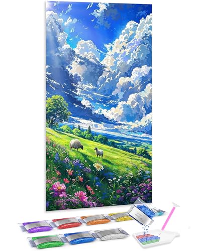 Jumpdot 5D Diamond Painting DIY Full Groß Schafe am Hang Room Decor Diamant Kunst Kit 70x40 cm von Jumpdot