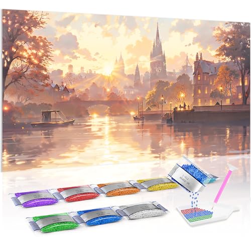 Jumpdot 5D Diamond Painting DIY Full Groß Sonnenuntergang und Stadt Home Decoration Diamant Kunst Kit 70x40 cm von Jumpdot