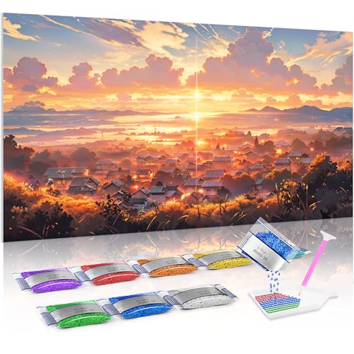 Jumpdot 5D Diamond Painting DIY Full Groß Sonnenuntergang und Stadt Wall Decor Diamant Kunst Kit 70x40 cm von Jumpdot