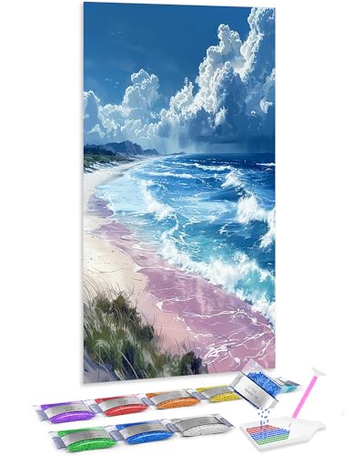 Jumpdot 5D Diamond Painting DIY Full Groß Strand- und Wellenlandschaft Wohnzimmer Dekoration Diamant Kunst Kit 70x40 cm von Jumpdot