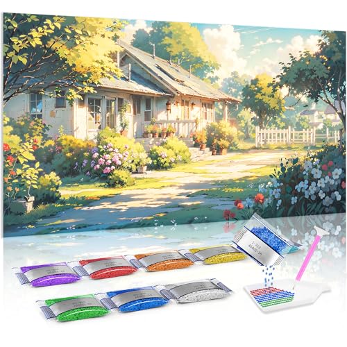 Jumpdot 5D Diamond Painting DIY Full Groß schöner Innenhof Schlafzimmer Wohnzimmer Deko Diamant-Kunst-Kit 70x40 cm von Jumpdot