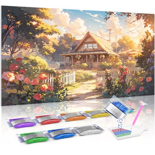 Jumpdot 5D Diamond Painting DIY Groß Blumen am Zaun Wall Decoration Diamant Kunst Kit 70x40 cm von Jumpdot