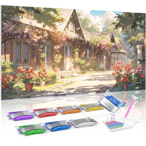 Jumpdot 5D Diamond Painting DIY Groß Blumen vor dem Haus Aesthetic Room Decor Diamant Kunst Kit 70x40 cm von Jumpdot