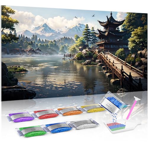 Jumpdot 5D Diamond Painting DIY Groß Chinesischer Turmbau Indie Room Decor Diamant Kunst Kit 70x40 cm von Jumpdot