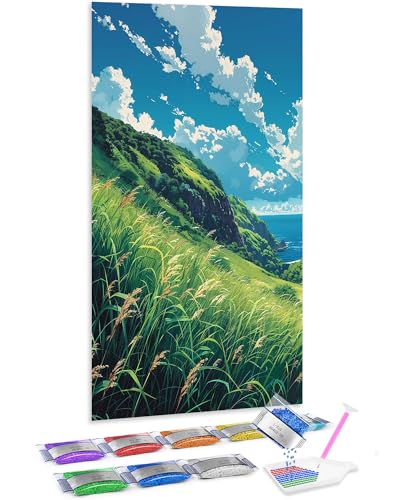 Jumpdot 5D Diamond Painting DIY Groß Hang- und grüne Graslandschaft Home Decoration Diamant Kunst Kit 70x40 cm von Jumpdot