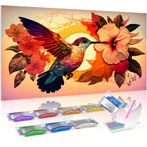 Jumpdot 5D Diamond Painting DIY Groß Kolibri und Blume Haus Dekoration Diamant Kunst Kit 70x40 cm von Jumpdot