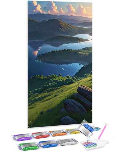 Jumpdot 5D Diamond Painting DIY Groß Landschaftskulisse Wandbilder Wohnzimmer Diamant-Kunst-Kit 70x40 cm von Jumpdot