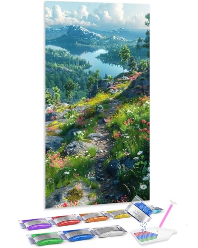 Jumpdot 5D Diamond Painting DIY Groß Schroffe Bergstraßenlandschaft Wohnzimmer Deko Diamant-Kunst-Kit 70x40 cm von Jumpdot