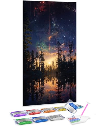 Jumpdot 5D Diamond Painting DIY Groß Sternenhimmel, Wald, Flusslandschaft Wall Decoration Diamant Kunst Kit 70x40 cm von Jumpdot