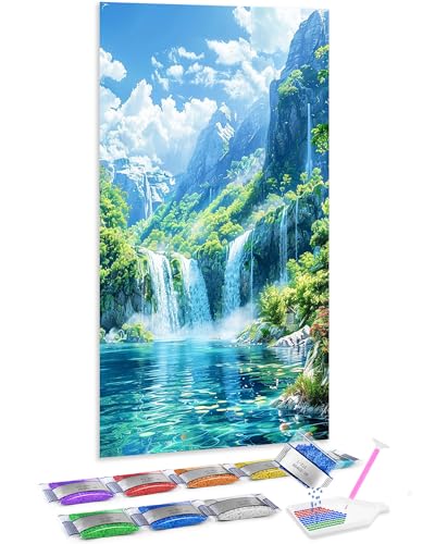 Jumpdot 5D Diamond Painting DIY Groß Wasserfälle und Seen Home Décor Diamant Kunst Kit 70x40 cm von Jumpdot