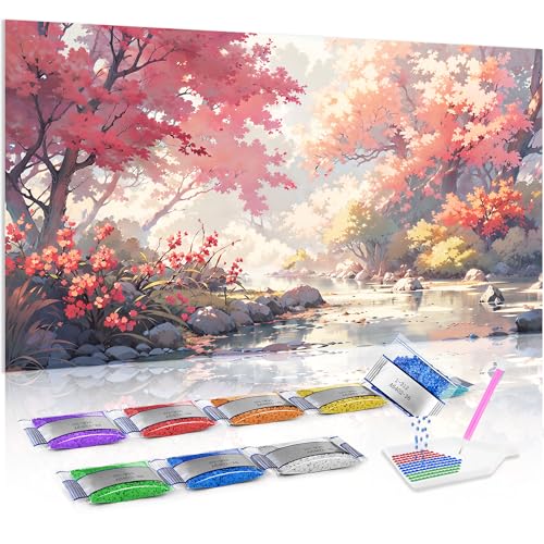 Jumpdot 5D Diamond Painting Set DIY Full Groß Bäume und Bäche Dekoration Wohnung Modern Diamant-Kunst-Kit 70x40 cm von Jumpdot