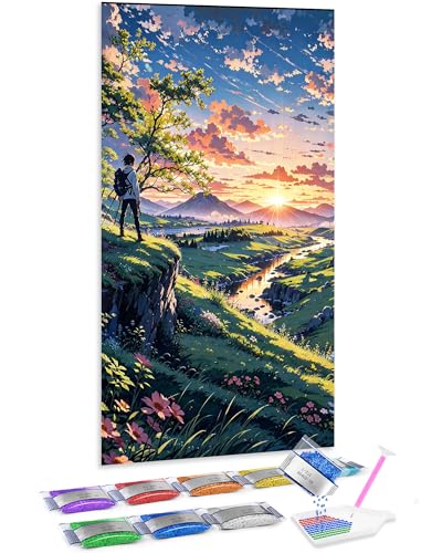 Jumpdot 5D Diamond Painting Set DIY Full Groß Blick von der Spitze des Berges Wohnzimmer Deko Diamant-Kunst-Kit 70x40 cm von Jumpdot