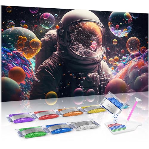 Jumpdot 5D Diamond Painting Set DIY Full Groß Bunte Blasen und Astronaut Room Decor Diamant Kunst Kit 70x40 cm von Jumpdot