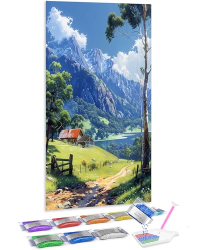 Jumpdot 5D Diamond Painting Set DIY Full Groß Die Landschaft vor der Hütte Indie Room Decor Diamant Kunst Kit 70x40 cm von Jumpdot