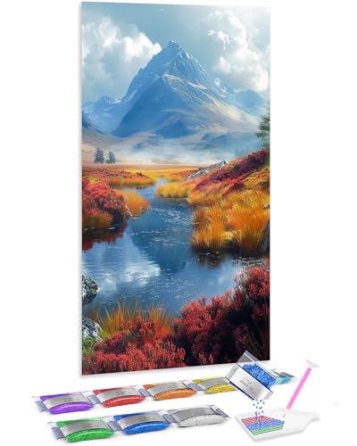 Jumpdot 5D Diamond Painting Set DIY Full Groß Flusslandschaft am Fuße des Berges Indie Room Decor Diamant Kunst Kit 70x40 cm von Jumpdot