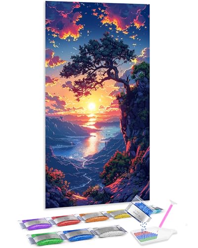 Jumpdot 5D Diamond Painting Set DIY Full Groß Kiefern auf einer Klippe Indie Room Decor Diamant Kunst Kit 70x40 cm von Jumpdot