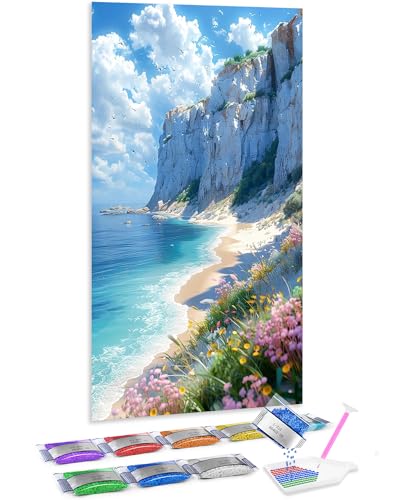 Jumpdot 5D Diamond Painting Set DIY Full Groß Klippen- und Blumenlandschaft Wanddekoration Diamant Kunst Kit 70x40 cm von Jumpdot