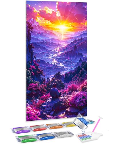 Jumpdot 5D Diamond Painting Set DIY Full Groß Sonnenaufgang und kleiner Junge Decoration Diamant Kunst Kit 70x40 cm von Jumpdot