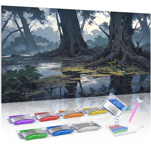 Jumpdot 5D Diamond Painting Set DIY Full Groß Wald nach Regen Indie Room Decor Diamant Kunst Kit 70x40 cm von Jumpdot