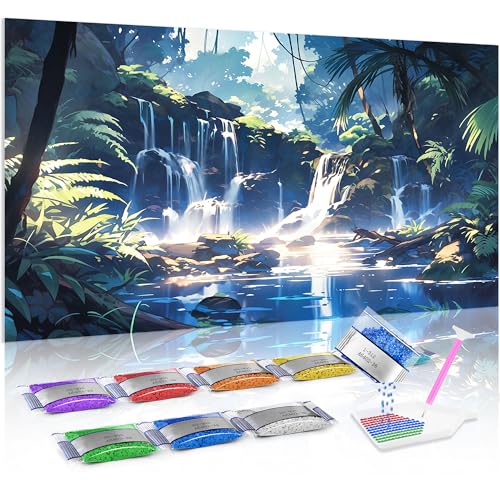 Jumpdot 5D Diamond Painting Set DIY Full Groß Wasserfälle und Bäche Home Decoration Diamant Kunst Kit 70x40 cm von Jumpdot