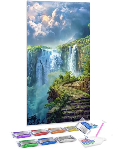 Jumpdot 5D Diamond Painting Set DIY Groß Berge und Wasserfälle Schlafzimmer Wohnzimmer Deko Diamant-Kunst-Kit 70x40 cm von Jumpdot