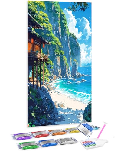 Jumpdot 5D Diamond Painting Set DIY Groß Holzhaus am Meer Decoration Diamant Kunst Kit 70x40 cm von Jumpdot