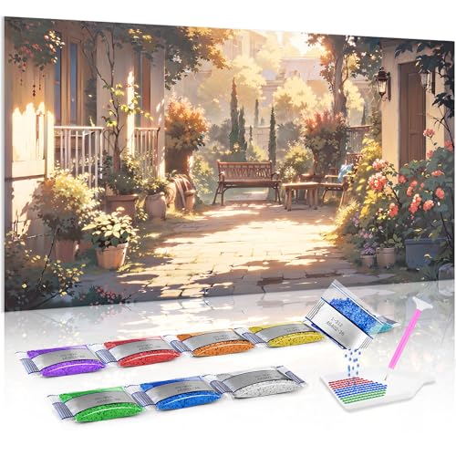 Jumpdot 5D Diamond Painting Set DIY Groß Sonnenschein im Innenhof Aesthetic Room Decor Diamant Kunst Kit 70x40 cm von Jumpdot