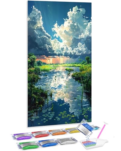 Jumpdot 5D Diamond Painting Set DIY Groß Teich und Wasserlinsen Wanddekoration Diamant Kunst Kit 70x40 cm von Jumpdot