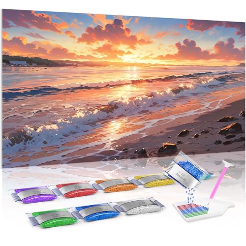 Jumpdot 5D Diamond Painting Set DIY Groß Wellen und Sand Decoration Diamant Kunst Kit 70x40 cm von Jumpdot