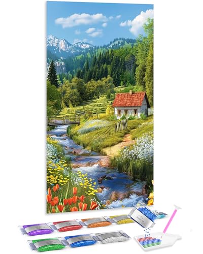 Jumpdot 5D Diamond Painting Set DIY Groß Wunderschöne pastorale Landschaft Wandbilder Wohnzimmer Diamant-Kunst-Kit 70x40 cm von Jumpdot