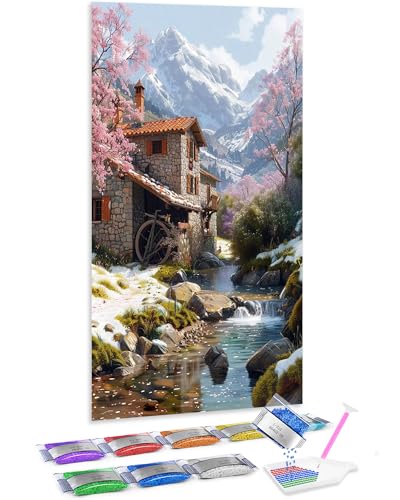 Jumpdot 5D Diamond Painting Zubehör DIY Full Groß Bach unter Kirschblütenbäumen Room Decor Diamant Kunst Kit 70x40 cm von Jumpdot