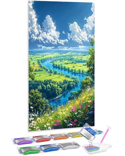 Jumpdot 5D Diamond Painting Zubehör DIY Full Groß Blick auf den Fluss Schlafzimmer Wohnzimmer Deko Diamant-Kunst-Kit 70x40 cm von Jumpdot