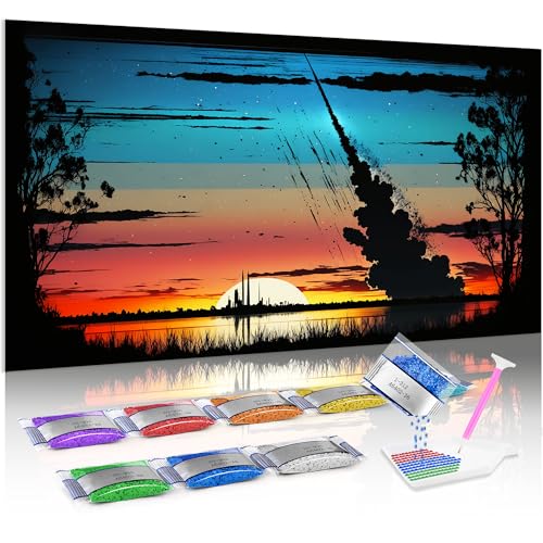 Jumpdot 5D Diamond Painting Zubehör DIY Full Groß Blick auf den Sonnenuntergang Wall Decor Diamant Kunst Kit 70x40 cm von Jumpdot