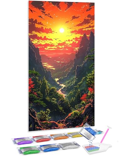 Jumpdot 5D Diamond Painting Zubehör DIY Full Groß Blick auf den Sonnenuntergang im Tal Wandbilder Wohnzimmer Diamant-Kunst-Kit 70x40 cm von Jumpdot