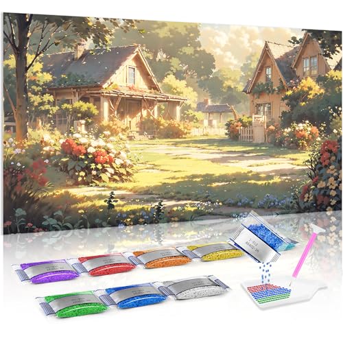 Jumpdot 5D Diamond Painting Zubehör DIY Full Groß Blumen im Garten Haus Dekoration Diamant Kunst Kit 70x40 cm von Jumpdot