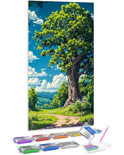 Jumpdot 5D Diamond Painting Zubehör DIY Full Groß Große Bäume und blaue Himmelslandschaft Decoration Diamant Kunst Kit 70x40 cm von Jumpdot